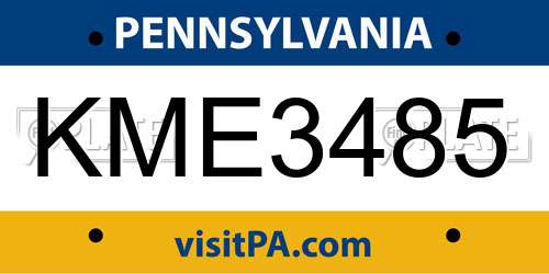 KME3485 Pennsylvania License Plate