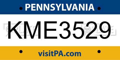 KME3529 Pennsylvania License Plate
