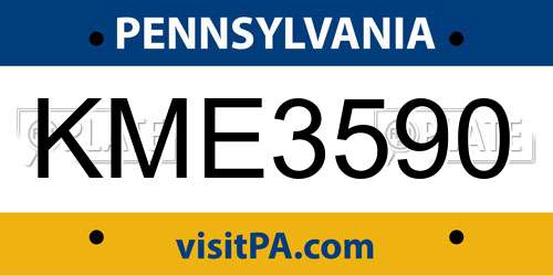 KME3590 Pennsylvania License Plate
