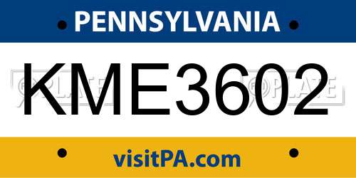KME3602 Pennsylvania License Plate