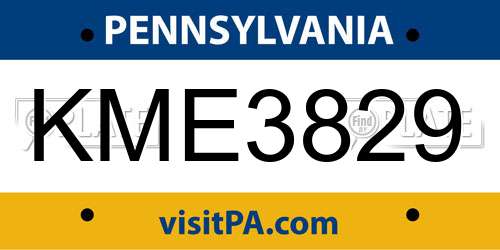 KME3829 Pennsylvania License Plate