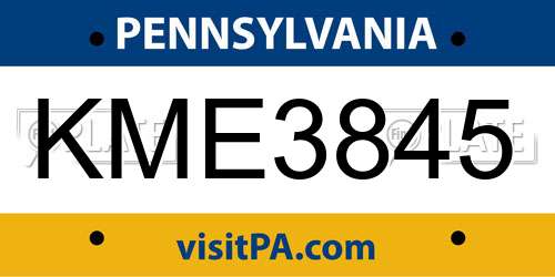 KME3845 Pennsylvania License Plate
