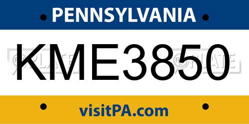 KME3850 Pennsylvania License Plate