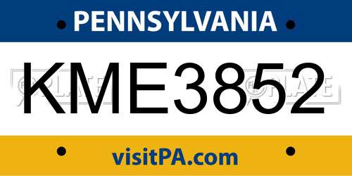 KME3852 Pennsylvania License Plate