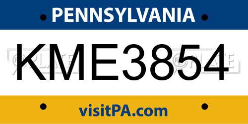 KME3854 Pennsylvania License Plate