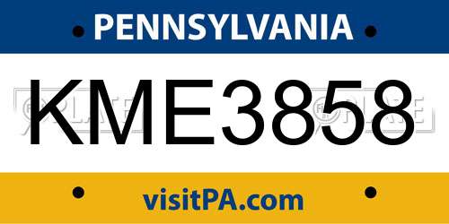 KME3858 Pennsylvania License Plate