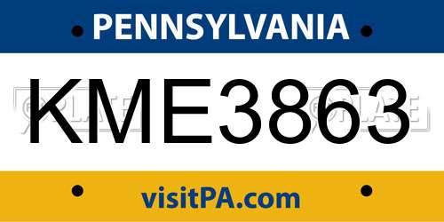 KME3863 Pennsylvania License Plate