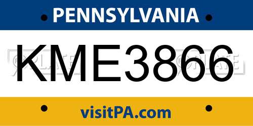 KME3866 Pennsylvania License Plate