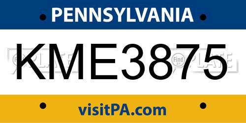 KME3875 Pennsylvania License Plate