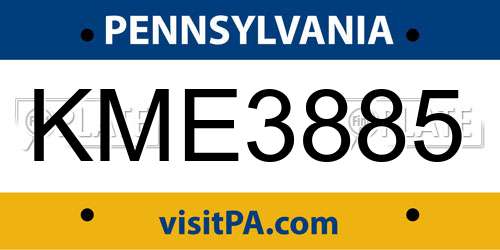 KME3885 Pennsylvania License Plate