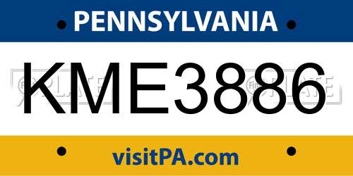 KME3886 Pennsylvania License Plate