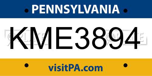 KME3894 Pennsylvania License Plate