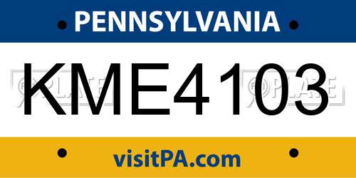 KME4103 Pennsylvania License Plate