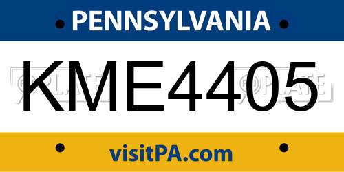 KME4405 Pennsylvania License Plate