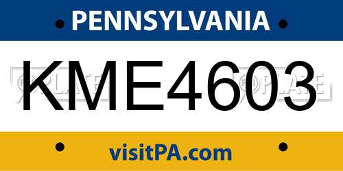 KME4603 Pennsylvania License Plate