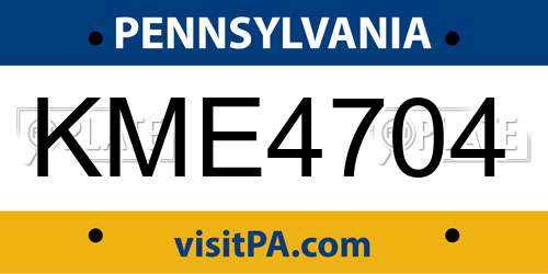 KME4704 Pennsylvania License Plate