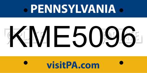KME5096 Pennsylvania License Plate