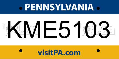 KME5103 Pennsylvania License Plate