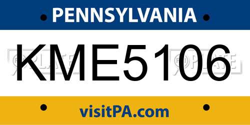 KME5106 Pennsylvania License Plate