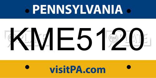 KME5120 Pennsylvania License Plate