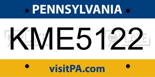 KME5122 Pennsylvania License Plate