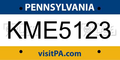 KME5123 Pennsylvania License Plate