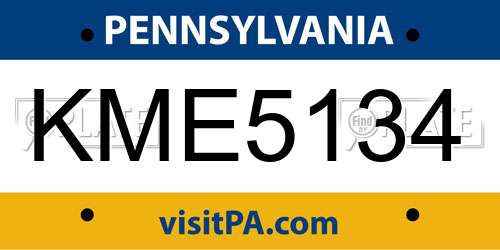 KME5134 Pennsylvania License Plate