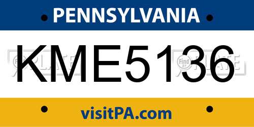 KME5136 Pennsylvania License Plate