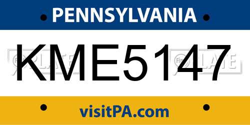 KME5147 Pennsylvania License Plate