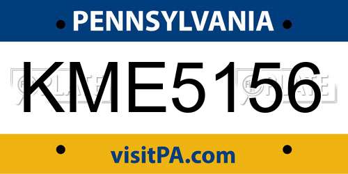 KME5156 Pennsylvania License Plate