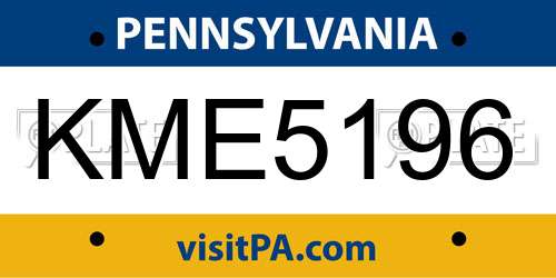 KME5196 Pennsylvania License Plate