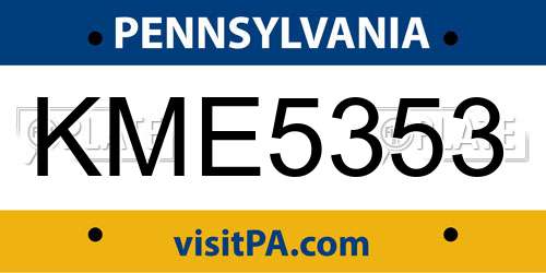 KME5353 Pennsylvania License Plate
