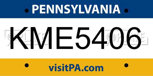 KME5406 Pennsylvania License Plate
