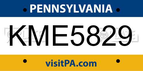 KME5829 Pennsylvania License Plate