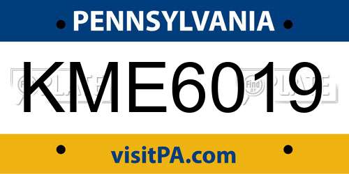 KME6019 Pennsylvania License Plate