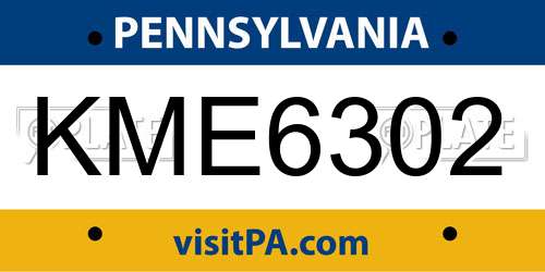 KME6302 Pennsylvania License Plate