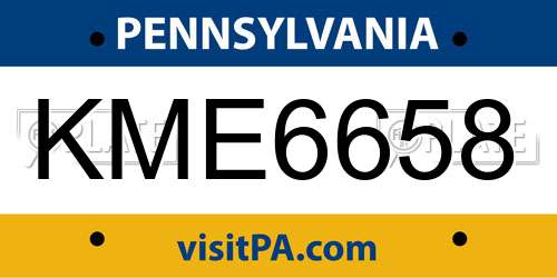 KME6658 Pennsylvania License Plate