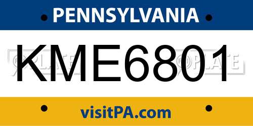 KME6801 Pennsylvania License Plate