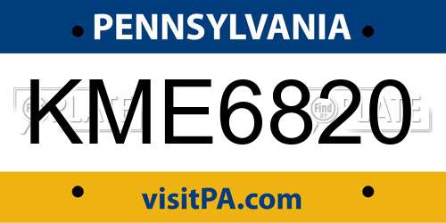 KME6820 Pennsylvania License Plate