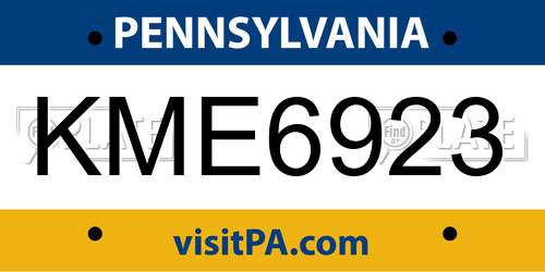 KME6923 Pennsylvania License Plate