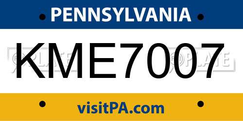 KME7007 Pennsylvania License Plate