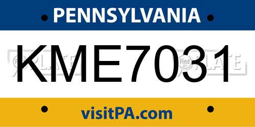 KME7031 Pennsylvania License Plate