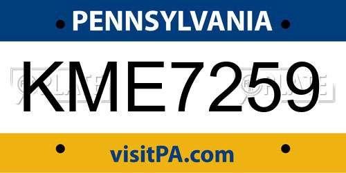KME7259 Pennsylvania License Plate
