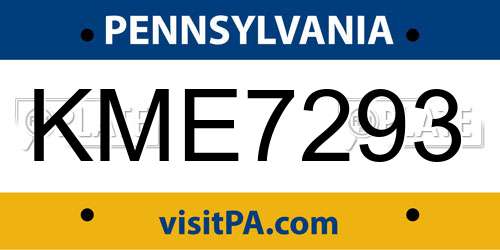 KME7293 Pennsylvania License Plate