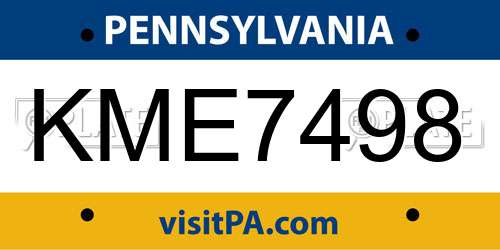 KME7498 Pennsylvania License Plate