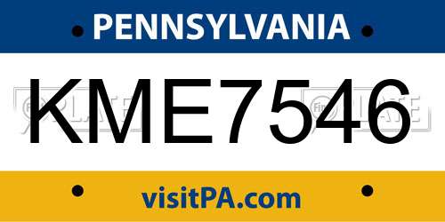 KME7546 Pennsylvania License Plate
