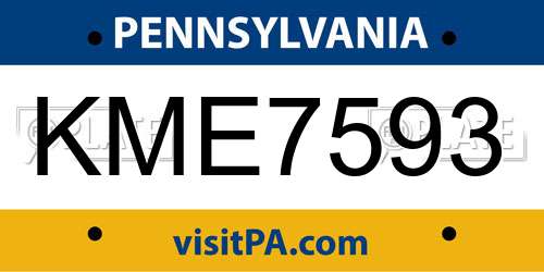 KME7593 Pennsylvania License Plate