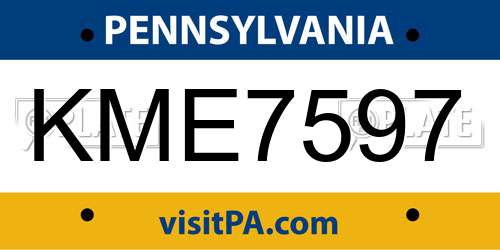 KME7597 Pennsylvania License Plate
