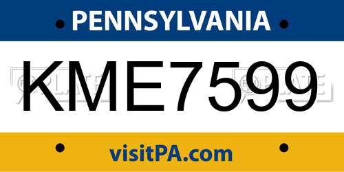 KME7599 Pennsylvania License Plate