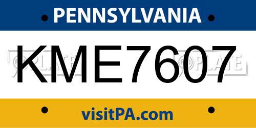 KME7607 Pennsylvania License Plate